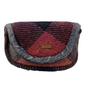 Free People Wool Felt Glasses Case Pouch Red Black Check Plaid Silver Trim